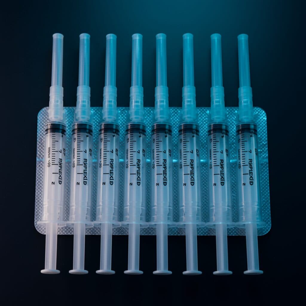 Pack of 10 sterile 3ml Luer lock syringes for peptide reconstitution research