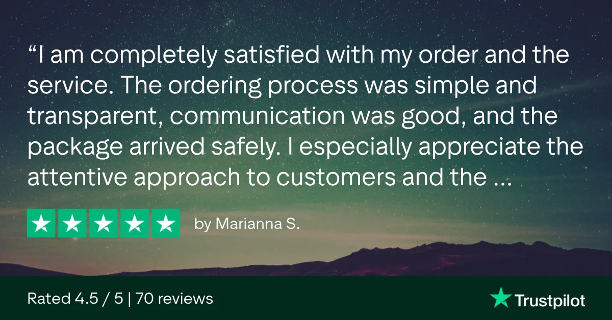 5 em 5 estrelas: «I am completely satisfied with my order…»